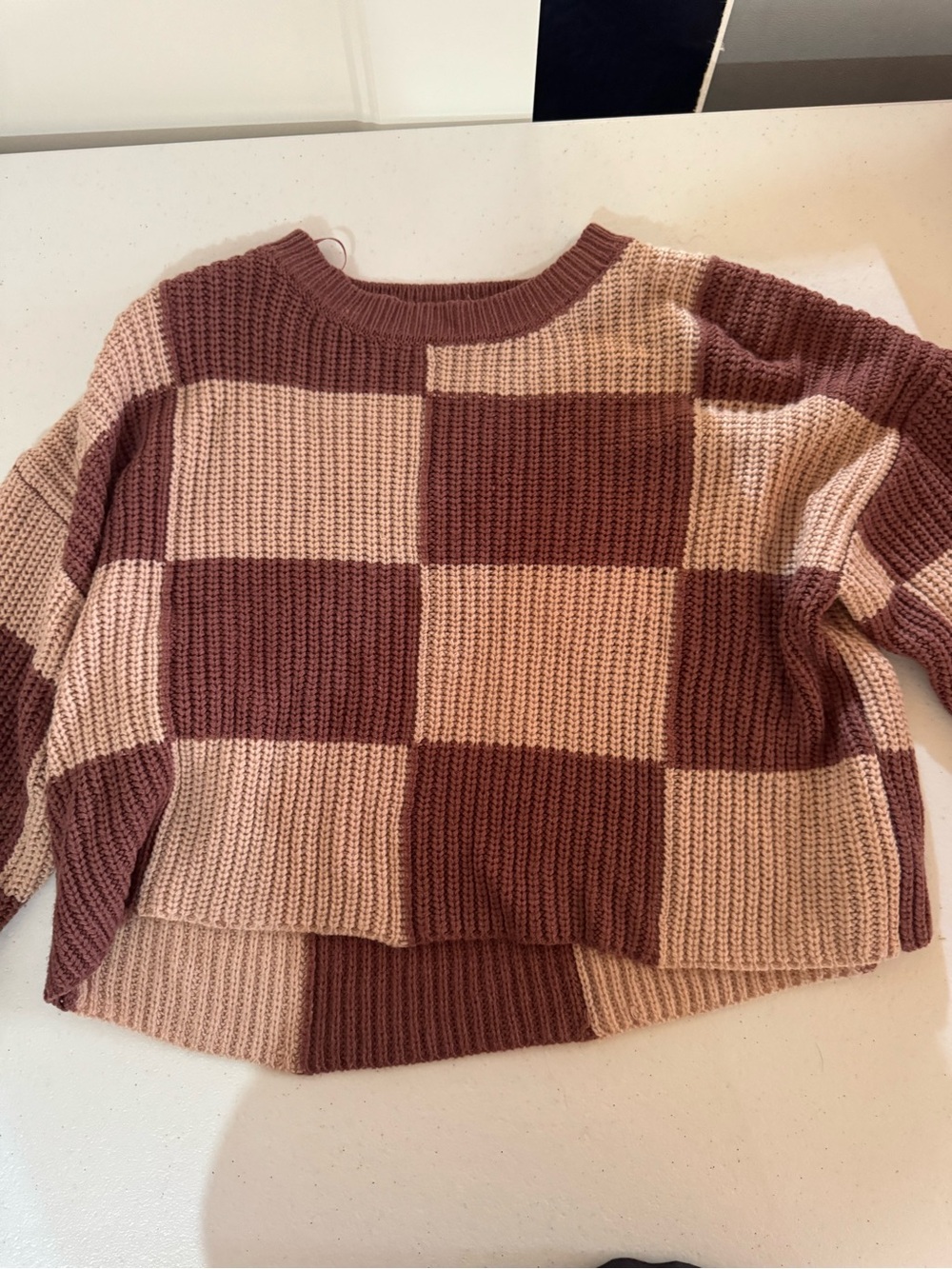 Shop Stevie Checkerboard Knit Sweater - Mauve & Blush